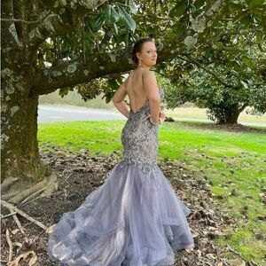 Tiffany Designs Silver Gown with Embellishments